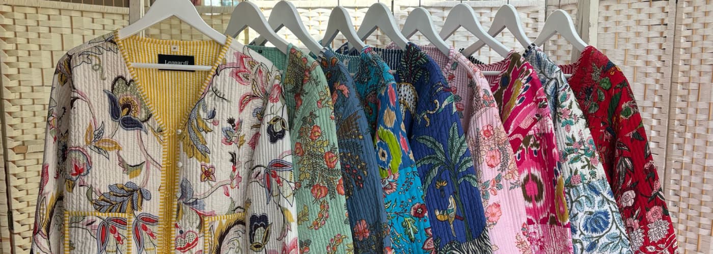 Kantha jackets on a rack