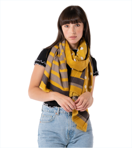 woman wearing wool yellow scarf